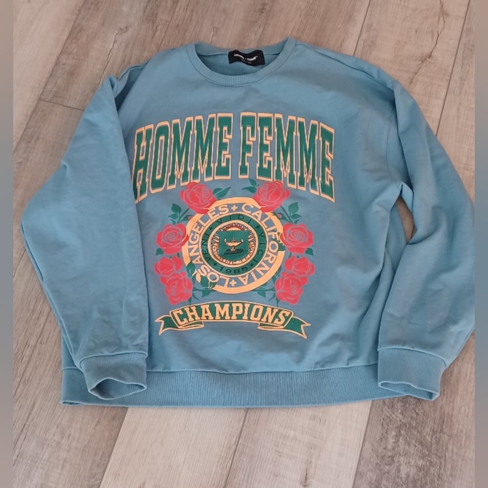 Homme+Femme Collegiate Varsity Crew-neck  Teal Unisex Size Double XL